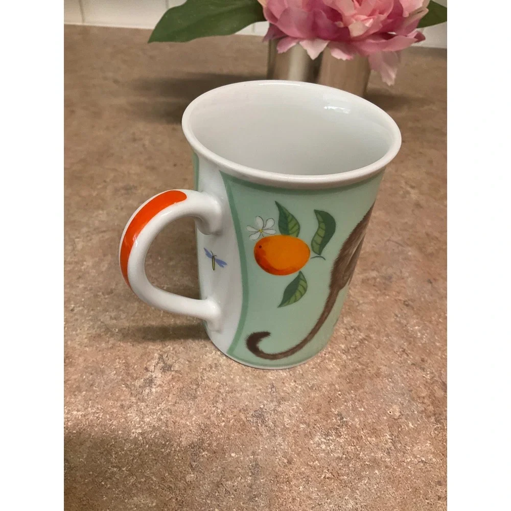 Lynn Chase Monkey Business Mug 1995 Tropical Wildlife Cockatoo Mint Green AS IS - Picture 2 of 8